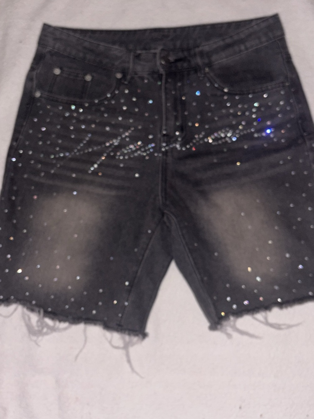 Black Embellished High-Rise Jean Shorts cashapp:glxzayy